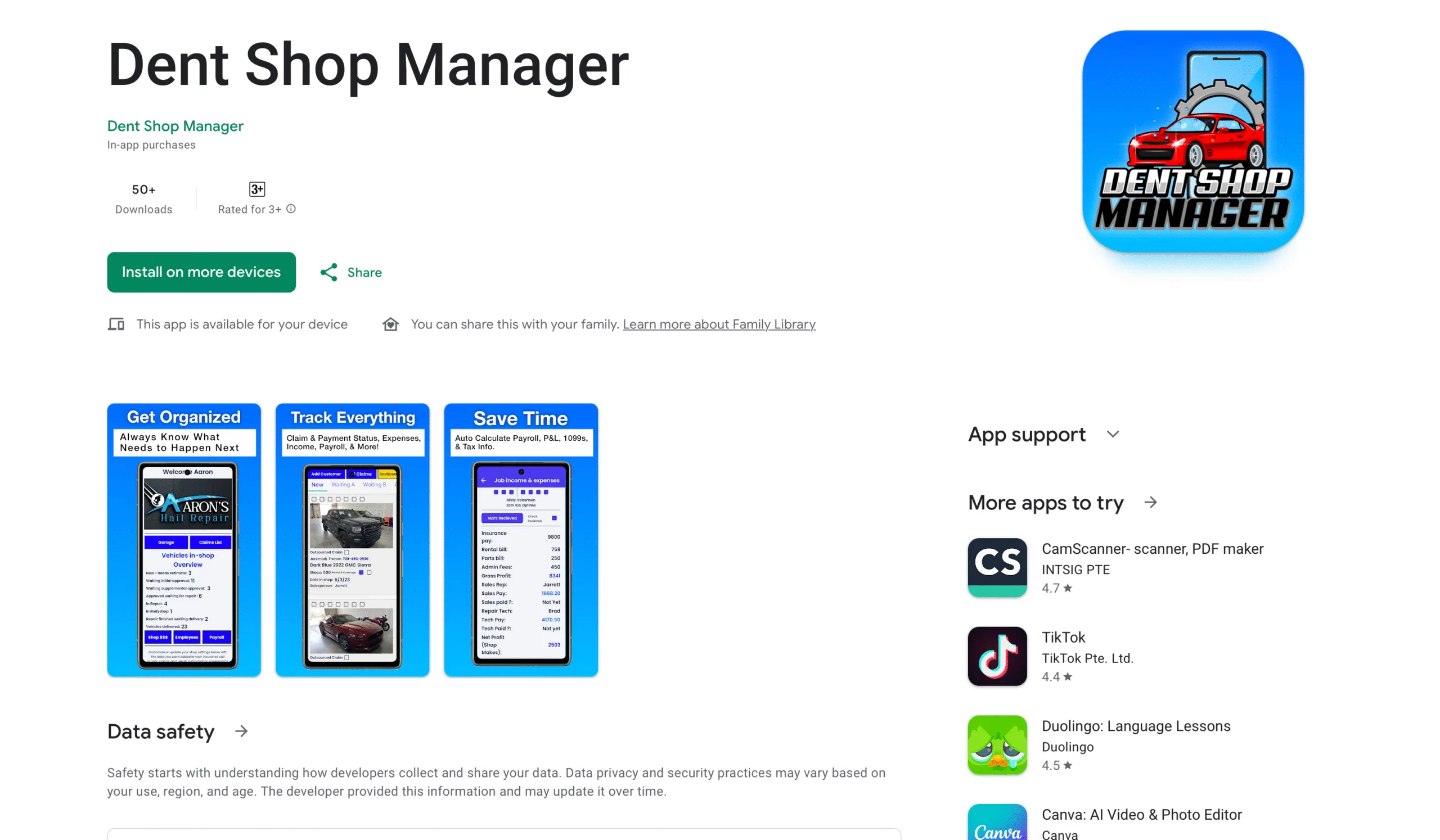 Dent Shop Manager app screenshot